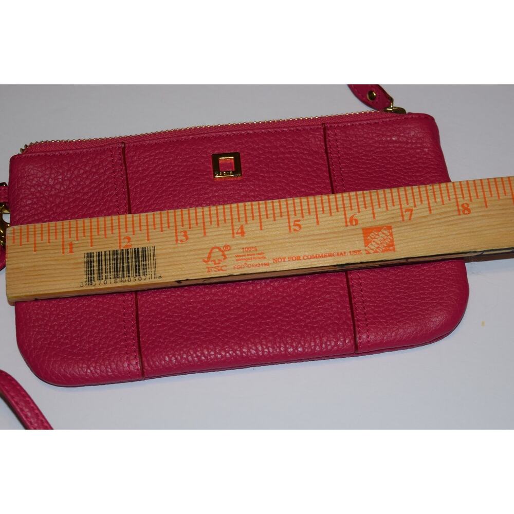 LODIS Wristlet Wallet Hot Pink Pebbled Leather 2 Pockets Zipper Removable Strap - Picture 4 of 5